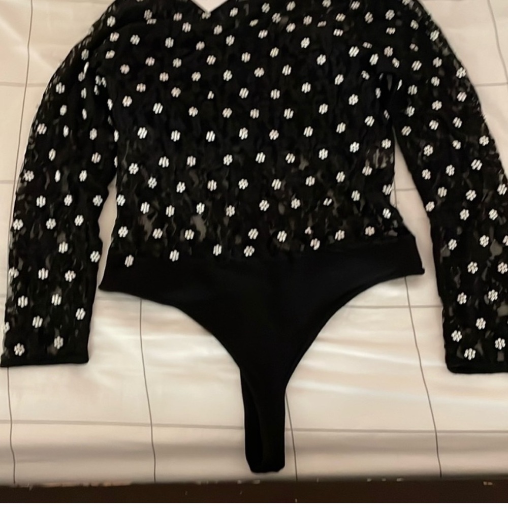 Brand new Lovers + Friends Pearl Embellished Lace body suit top